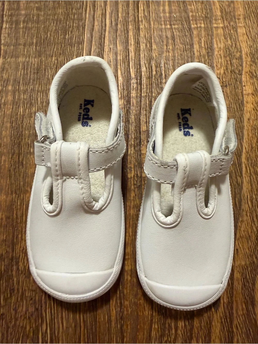 Keds Kids White Leather T-Strap Sneakers